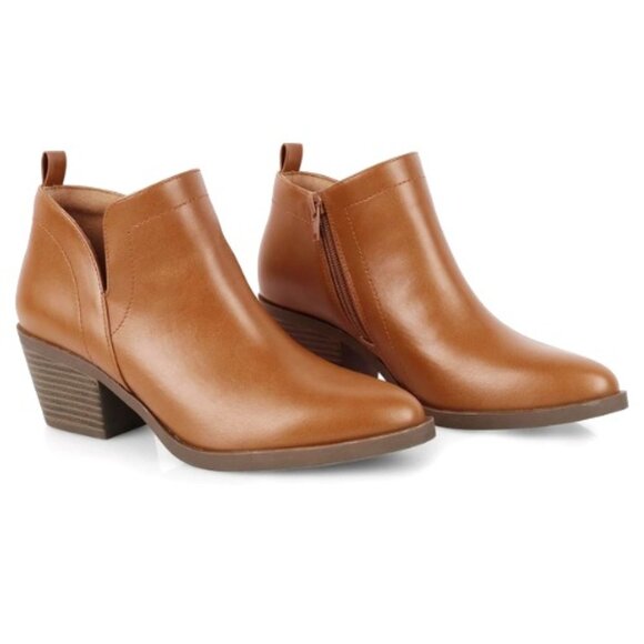 Women's Ankle Boot Pointed Toe Side Zipper Bootie Size 7.5 M Brown - Picture 1 of 5